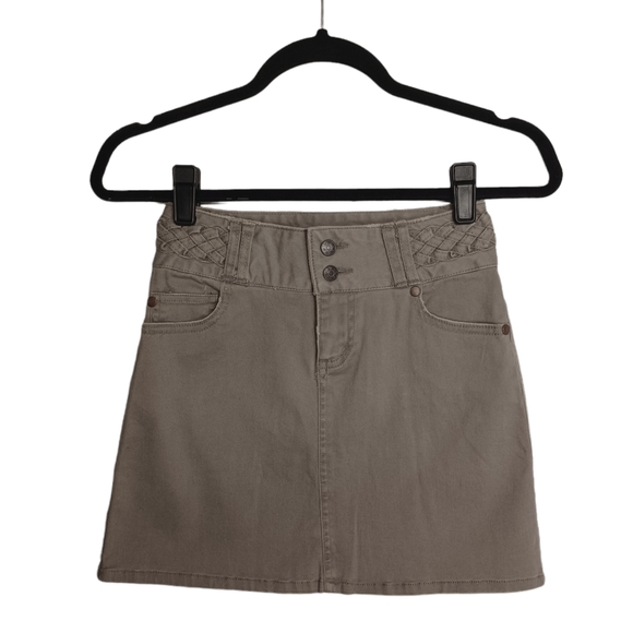 R4R JEANS Olive Green Braided Waist Military Mini A-Line Skirt 0 (XSmall) - Picture 1 of 5